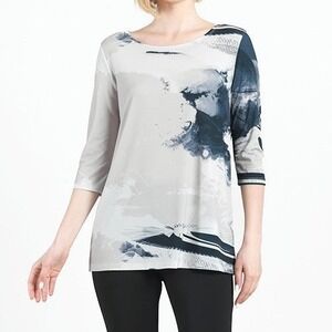 CLARA SUNWOO Watercolor Pullover Tunic Blouse Ivory/Black Size XL Lagenlook